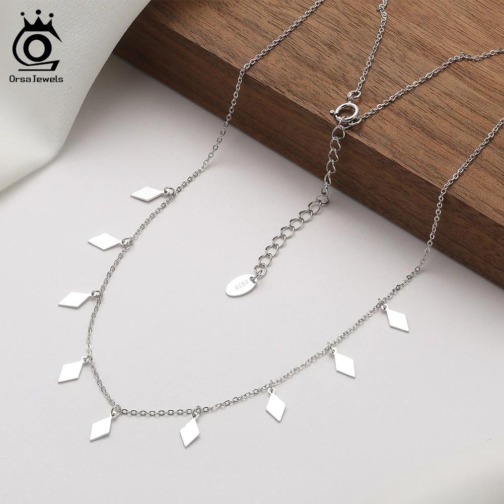 ORSA JEWELS Серебряное винтажное колье 925 пробы для женщин Подарок Цепочка Ключицы Collares Шикарные Вечерние Украшения Подарок BQN25