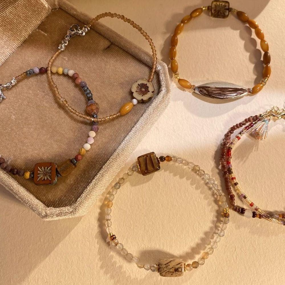 Exquisite Charm Rice Bead Bracelet Stone Bead Hand Ring New Chinese Style Hand Rope  Decoration