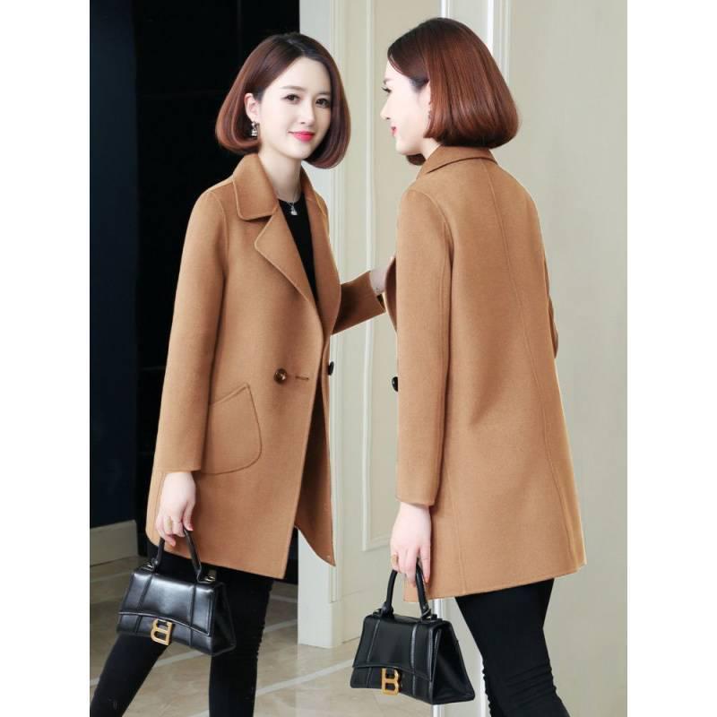 Женское шерстяное пальто средней длины, приталенное, в корейском стиле 2025, для миниатюрных, свободного кроя, на осень/зиму