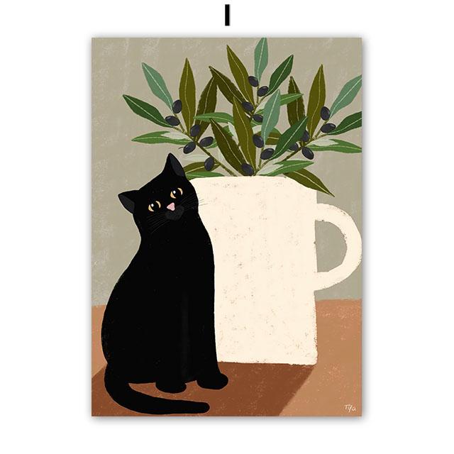 Бохо Абстрактная Девушка Садовые Цветы Кот Иллюстрация Настенное Искусство Холст Живопись Скандинавский Постер и Принты Картины Декор Гостиной