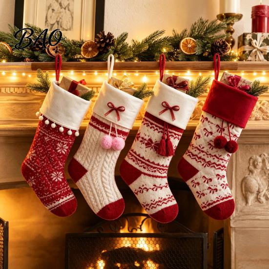 Checkered Gift Holders Christmas Stockings, 18 x 10 Inch Large Quilted Hanging Rustic Farmhouse Holiday Decor Decorative Xmas Bags for Fireplace
