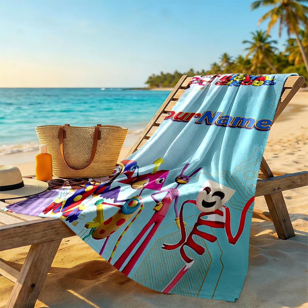 Digital Circus Personalized Text Beach Towel Soft Durable Quick-Dry Ideal for Travel Outdoor Swim Pool Yoga Surf Camping Hiking Gym Gift Holiday