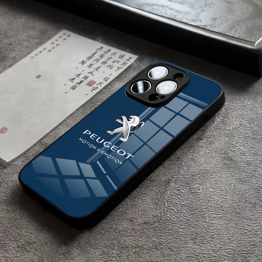 P-peugeotes Car Logo Phone Case For IPhone 17 16 Pro Max 15 Plus 14 Pro 12 11 13 Mini X XR XS Max SE Glass Cover