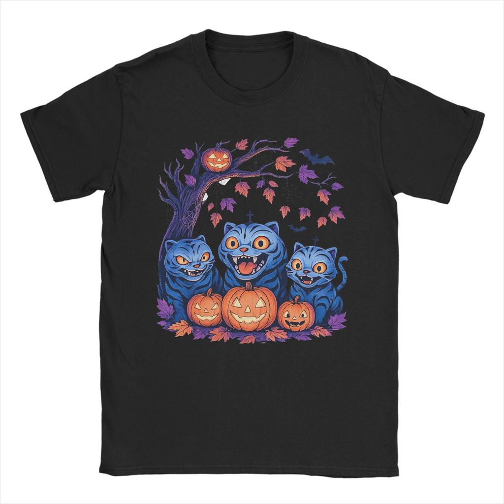 Men Spooky Huntrix Halloween Derpy Tiger T Shirt Pure Cotton Tops Novelty Short Sleeve Round Neck Tees Summer T-Shirts