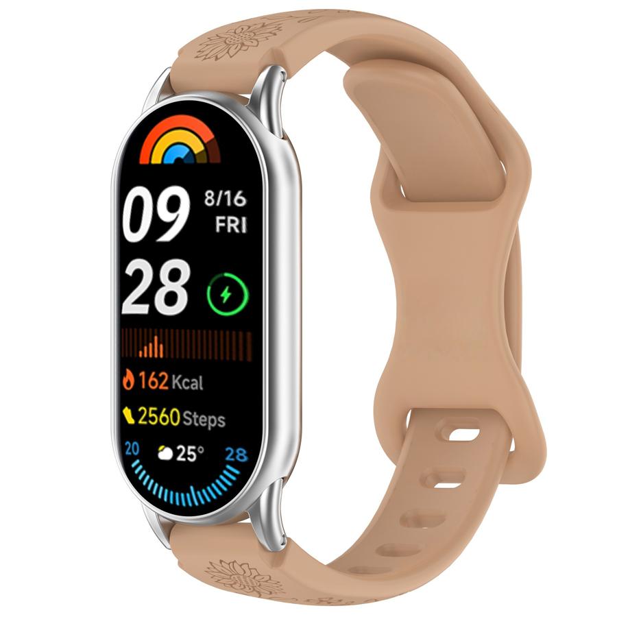 Силиконовый браслет с 3D гравировкой в виде цветка для умных часов Xiaomi Band 8 9 10, дышащий ремешок для Xiaomi Band 8 9 10