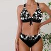 Женский купальник с бретелями, черный купальник с принтом листьев, бикини, танкини, купальник с подвесным вырезом, купальник