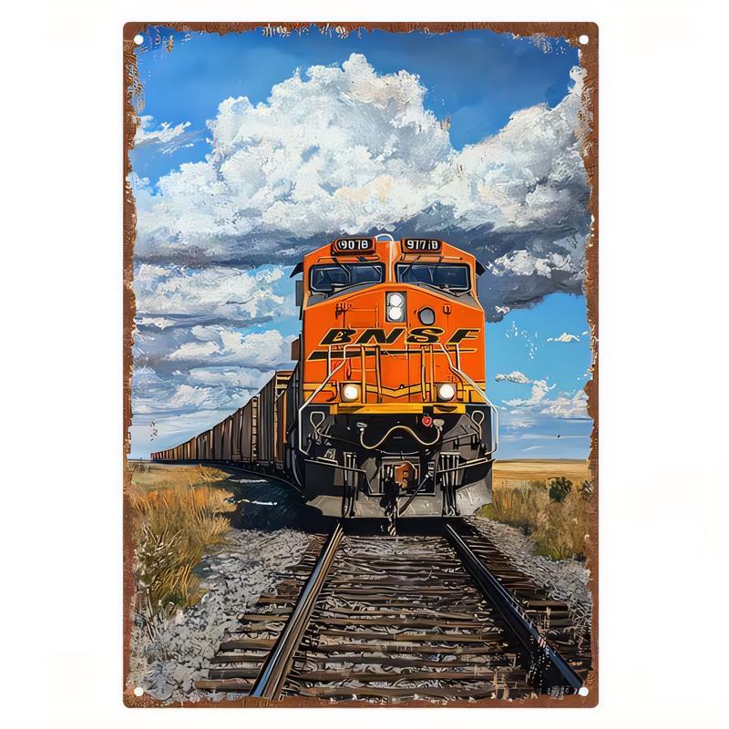 Tin Sign Train Locomotive Railway Landscape Vintage Metal Wall Art for Home Garage Bar Man Cave Decor Rustic Retro Poster Cuto