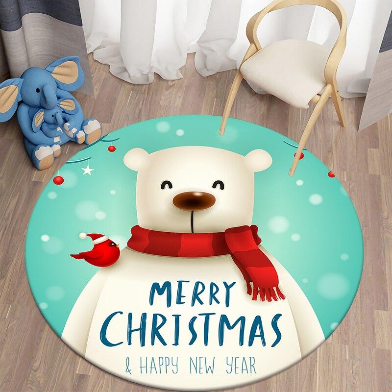 Christmas Round Carpet Santa Claus Area Rugs Kitchen Bedroom Carpet Living Room Children's Rugs Kids Play Mat Christmas Decor