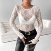 Women's Elegant Single Layer Lace Bra-less Slim Slim Round Neck Long Sleeve T-Shirt