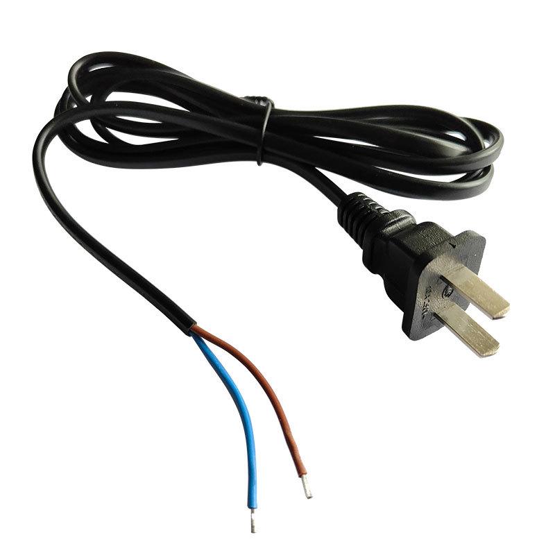 Pure Copper 250W Flat Plug Power Cord with Bare Wire End & Tinned Welding Wire, National Standard, Two-Pin Two-Core