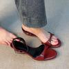 Cowhide Version~ French Kitten Heel Round Head Open Toe One-word Buckle with Sandals Women's 2025 Summer Temperament Stiletto Sandals