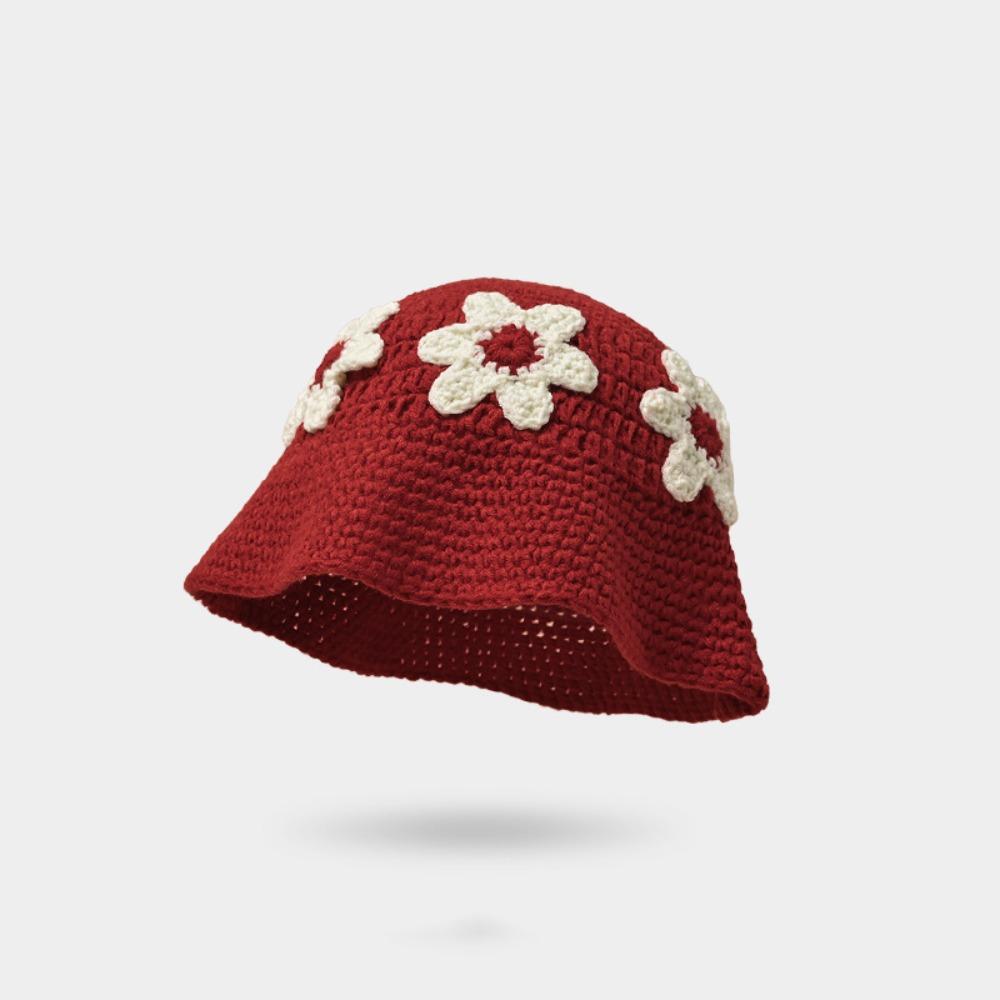 Korean Style Crochet Flower Knitted Hat Sweet Bucket Hat Cute Beanies Hat  Girls