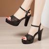 10см Маленький размер 32-43 Модные волнистые сетчатые кожаные сандалии на платформе 2025 Женские сандалии на высоком блочном каблуке Офисная модель Мама