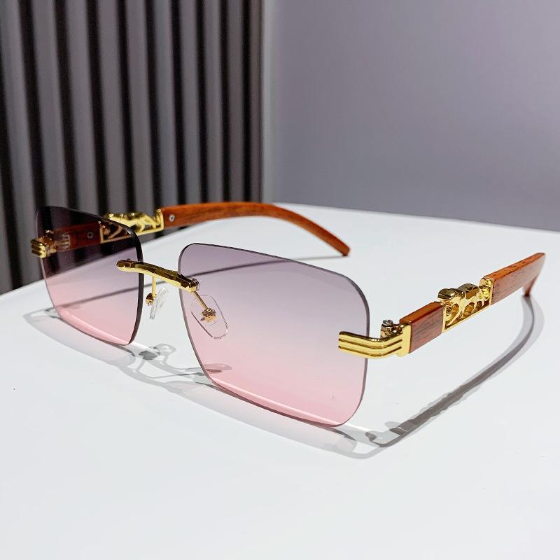 Fashion Vintage Rimless Square Sunglasses Women For Men Sun Glasses Punk Shades Luxury Brand Designer Gold Leopard Eyeglass