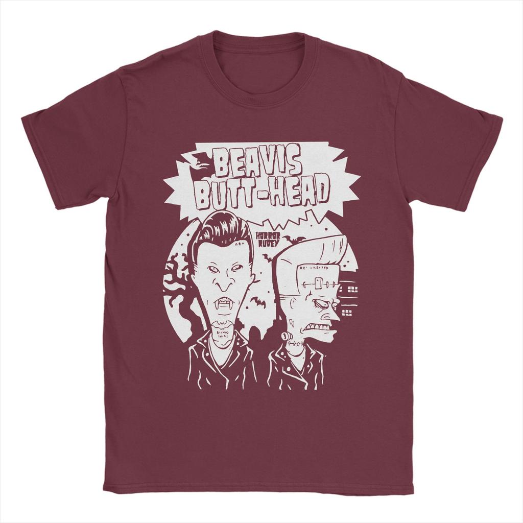 Hip Hop Beavis and Butthead horror black and white T Shirt Men Cotton Short Sleeve Round Neck Summer Clothing