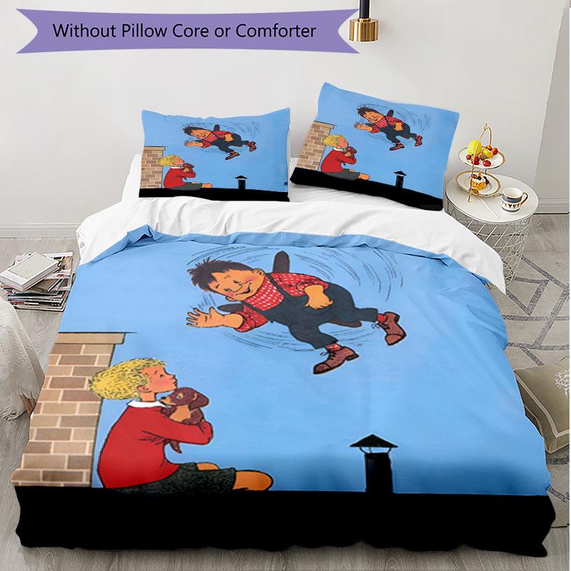 3pcs Duvet Cover Set (1*Duvet Cover + 2*Pillowcase, Without Core), Karlsson on the Roof Print Soft All‑Season Bedding Set, Home Bedroom Decor Gift