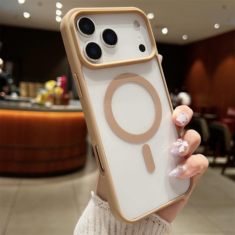 Роскошный магнитный жесткий чехол для телефона для iPhone 17 Air 16 16e 15 14 Plus 13 12 11 Pro Max Magsafe Беспроводная зарядка Прозрачный Funda