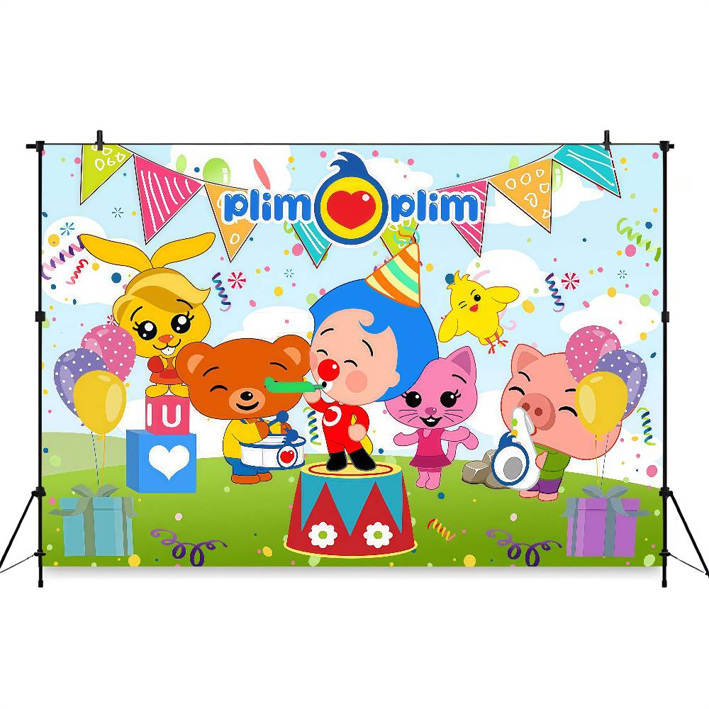 Plim Plim cartoon Christmas background, window and fireplace photography background for photo studio