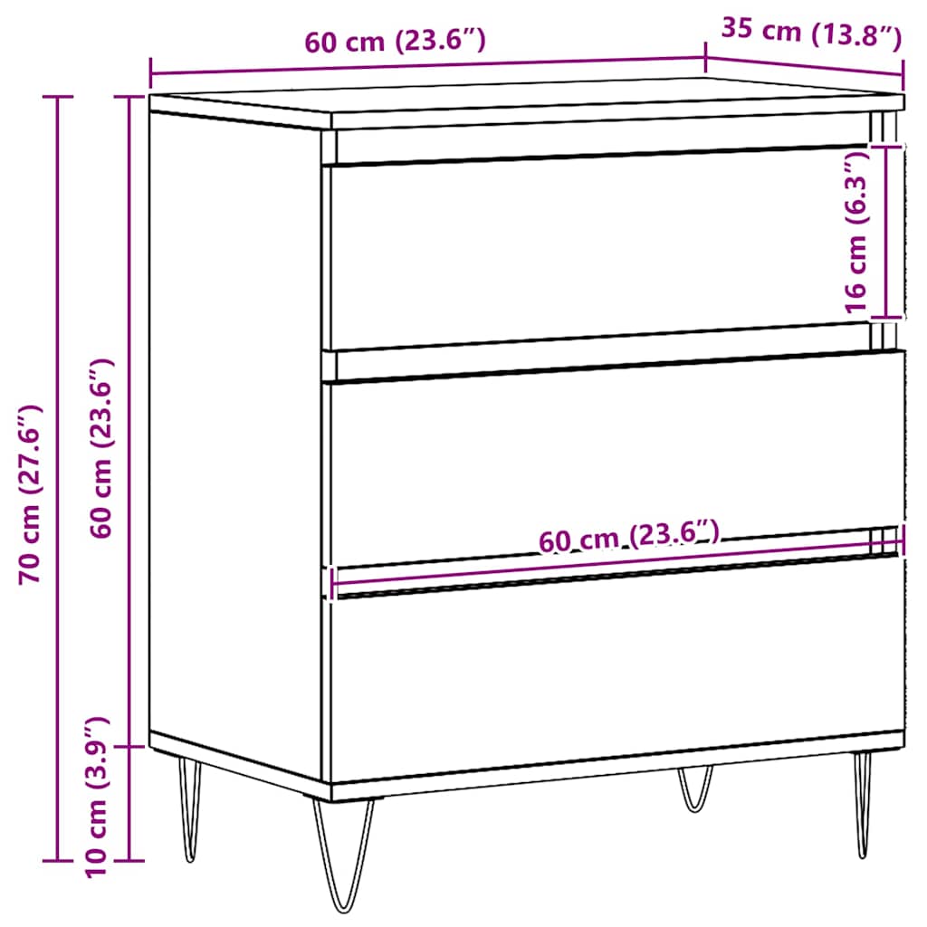 Sideboard with Drawers Reclaimed Wood Look 60 x 35 x 70 cm Engineered Wood
