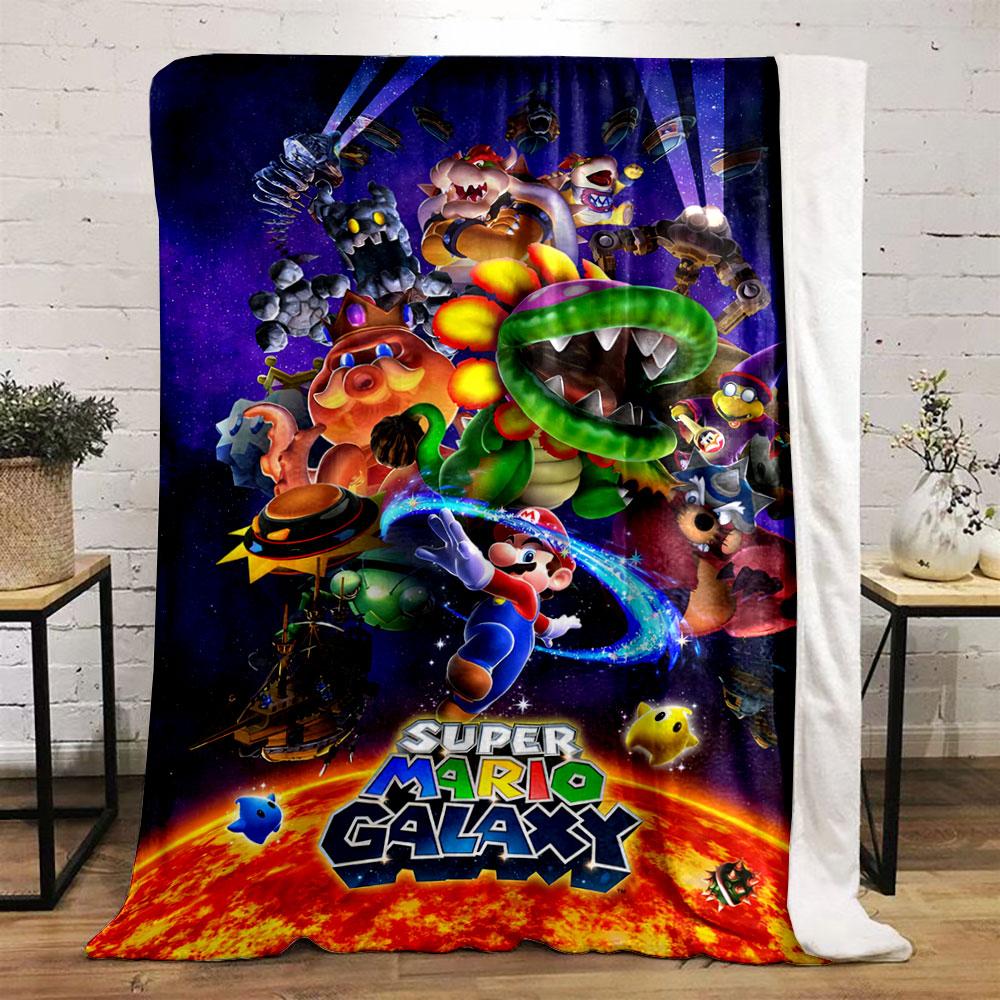 Colorful characters and elements from **Super Mario Galaxy** in space. for all seasons blanket lunch break throw gift