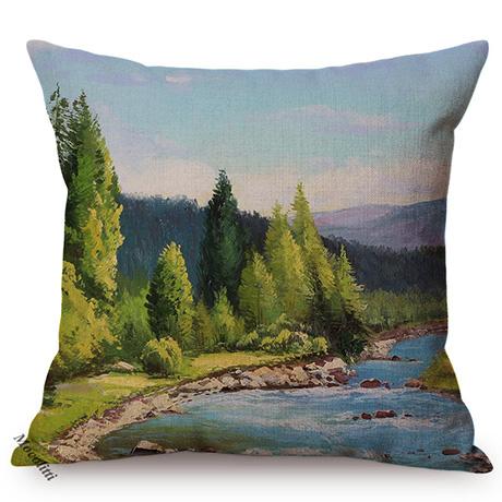 Nordic Rural Landscape Oil Painting Art Sofa Decoration Cushion Cover Rivers Scenery Style Car Chair Throw Pillow Case Cojines