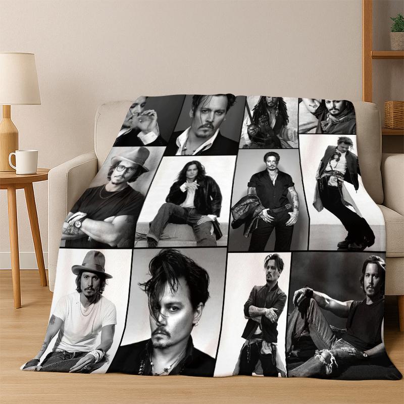 Handsome Johnny Depp Star Flannel Blanket Soft Warm Blanket Throw Blanket for Bedroom Living Room Bed Travel Picnic Gift kid