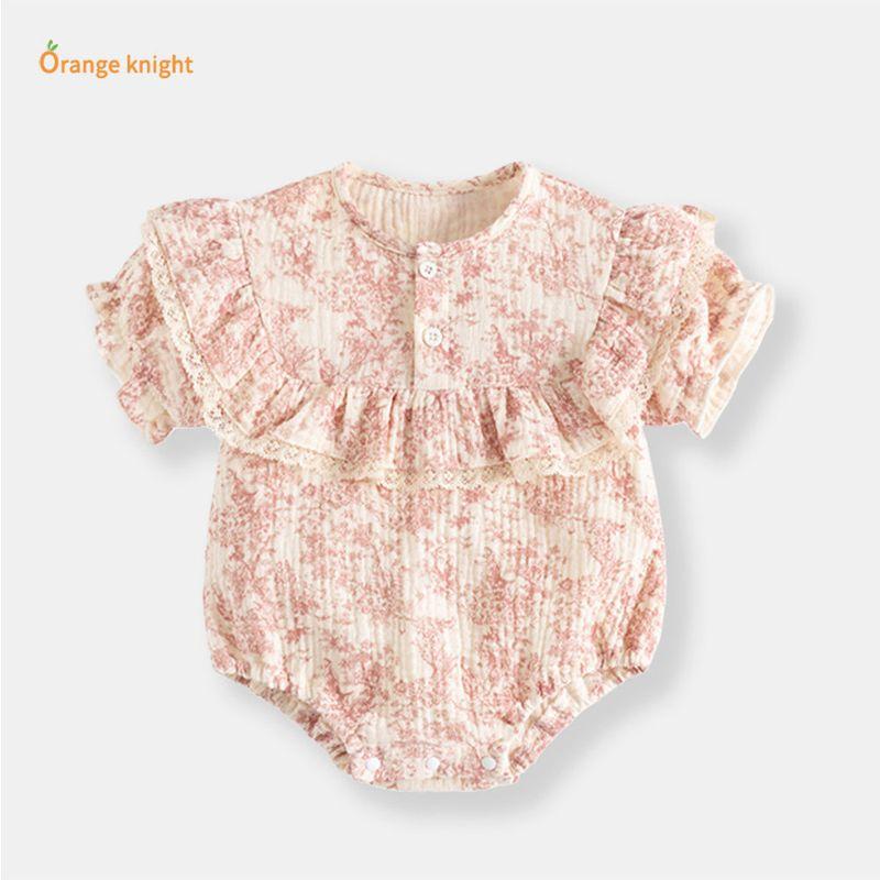 New Chinese-Style Ink Painting Design Romper for Young Girls, Fashionable and Versatile Summer Style, Exquisite One-Piece Crawling Suit