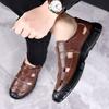 Sandals Men's Summer Leather Breathable Velcro Hollow Leather Shoes Men's Non-slip Soft Sole Casual Shoes Rubber Sole