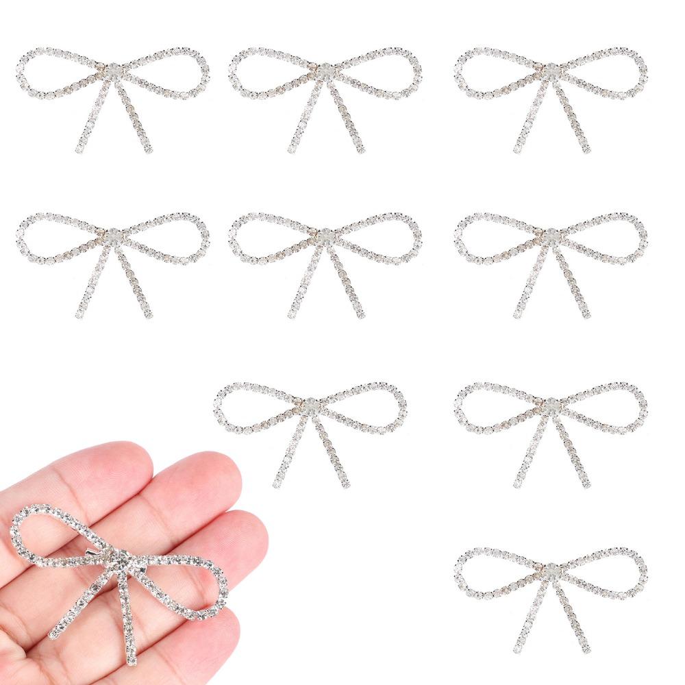 10pcs Vintage Bowknot Bow Brooch Pin Silver Tone Claw Chain Pin Vintage Rhinestone Brooch For Women