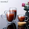 КРУЖКА ДЛЯ КОФЕ С ДВОЙНЫМИ СТЕНКАМИ KEMORELA 350/450 МЛ С БАМБУКОВОЙ КРЫШКОЙ Прозрачная кружка с ручками для горячих напитков, таких как капучино
