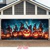 1 piece of Halloween garage door banner, polyester fabric 100% pumpkin-headed soldier polyester bannerXY