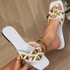 Fashion Ladies Summer Beach Outside Slippers W/ Studs Flat Slip-on Shoes Women Casual Slides Fashion Leather Woven Sandals Large Size