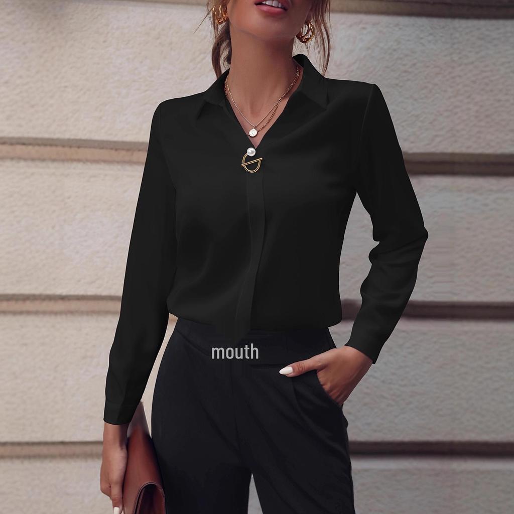 Универсальная женская рубашка с V-образным вырезом и длинным рукавом, европейско-американский стиль, для трансграничной торговли