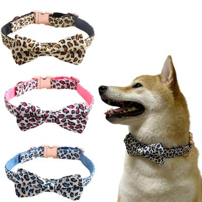 Ошейник для собак Pet Leopard Print Rose Gold с металлической пряжкой и бантом