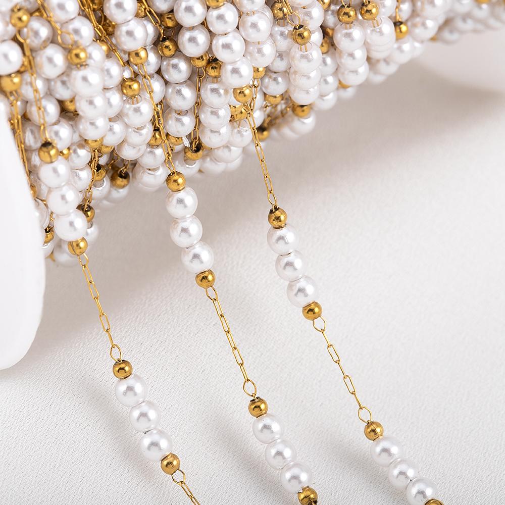 1 Meter Stainless Steel 3mm Gold Beaded Stone Pearls Chains for DIY Jewelry Findings Necklace Bracelet Supplies Earrings Making