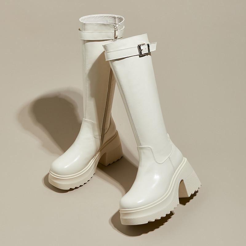 Модные ботфорты AIYUQI Женские 2025 Новые женские ботинки на высоком каблуке 10 см каблук Высокая платформа Модные облегающие сапоги для верховой езды Женские