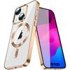 iPhone 15 Plus Case with Magnetic Circle, Shockproof Protective TPU Transparent Gold Chrome Outline