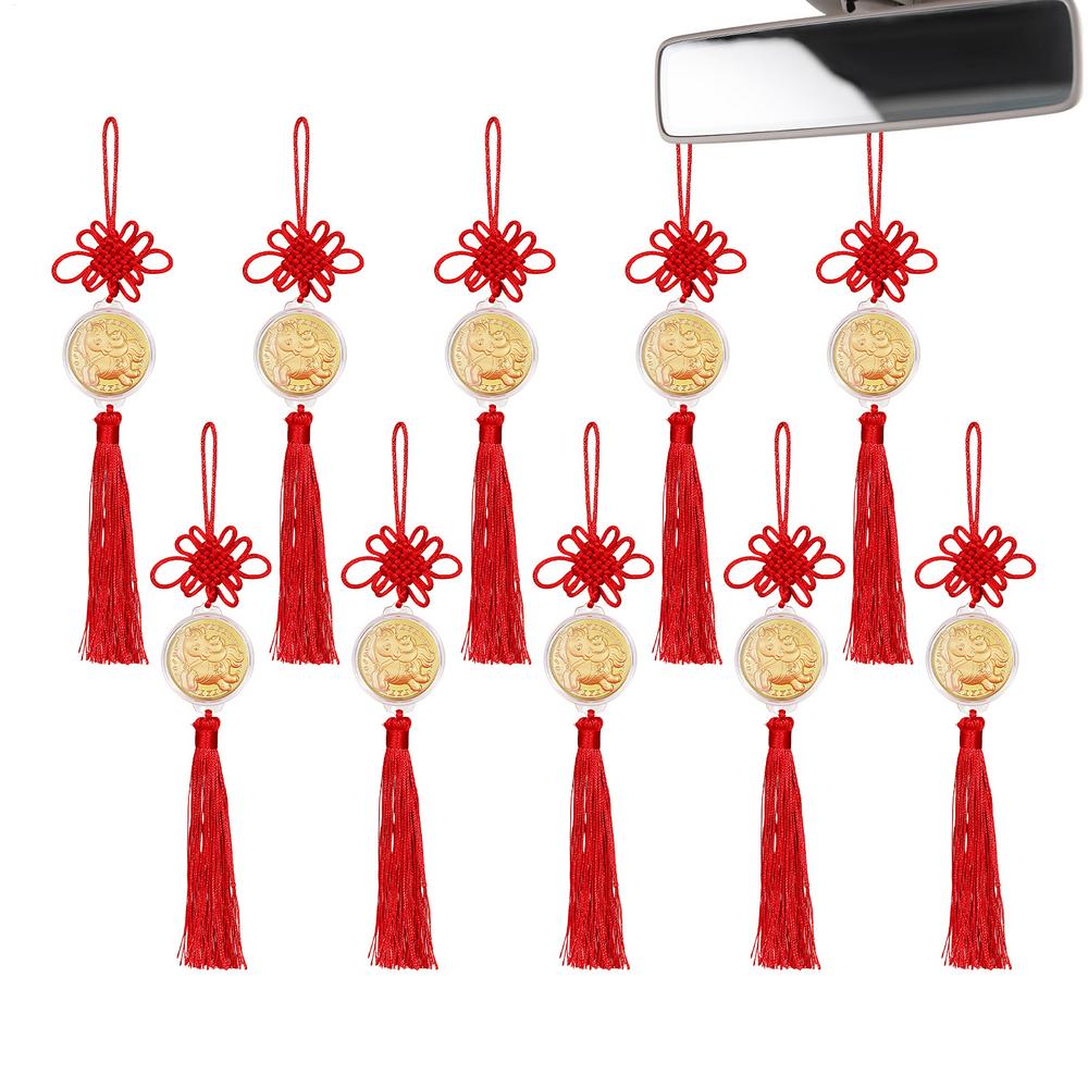 Шарм Лошадь на Китайский Новый год 10 штук Золотые украшения для дома с кисточкой и узлом Китайское новогоднее украшение Лошадь для машин сумок магазина