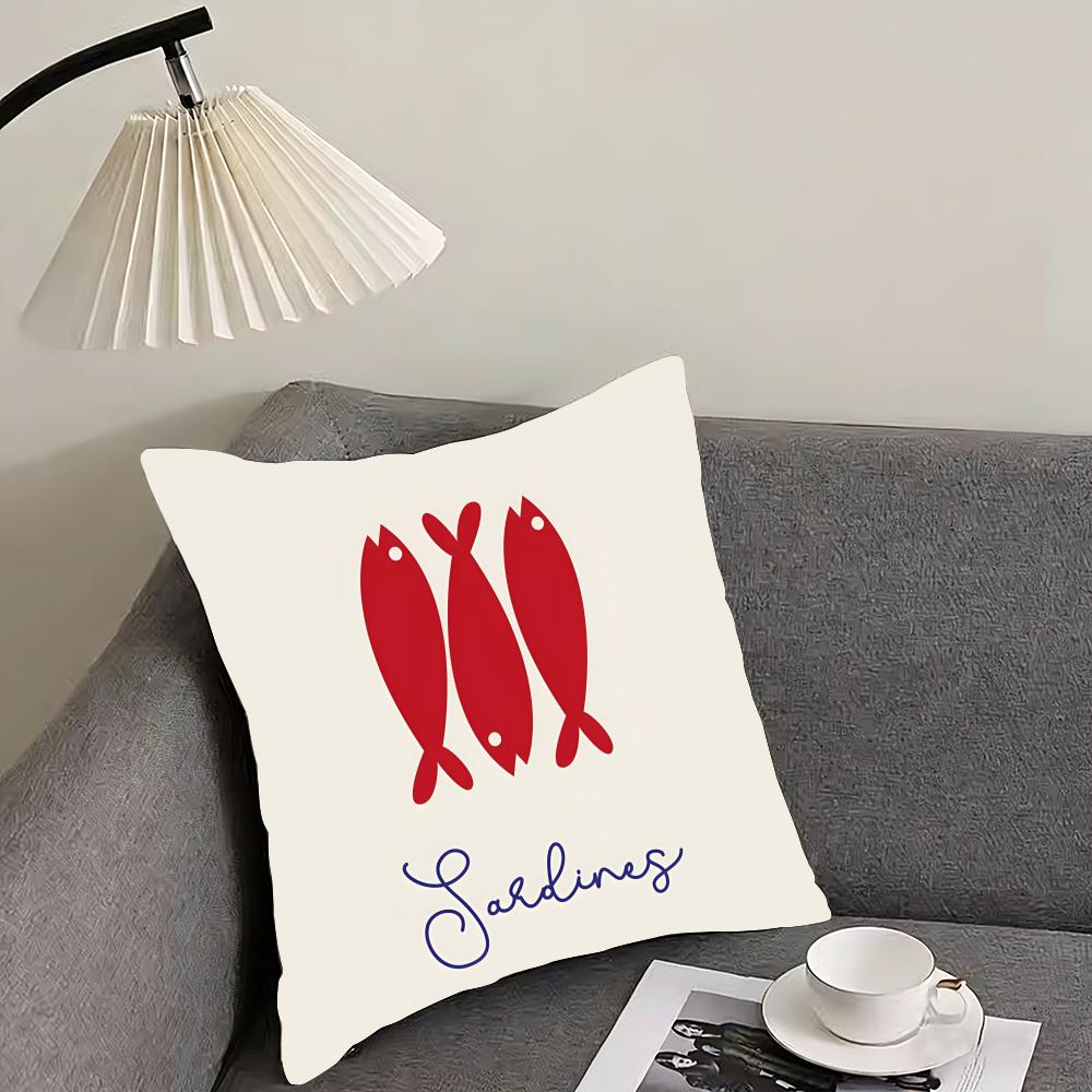 Cute Coastal Charm SardineS INS Cushion Cover Pillowcase Ultra Soft Skin Friendly Fabric Cloud Like Comfort Concealed Zipper
