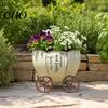 Home Decor Planter Retro Pumpkin Cart Planter, Decorative Metal Flowerpot with Drainage Hole, Stylish Small Plant Pot for Indoor Outdoor Garden