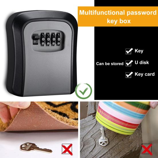 1 комплект ящика с замком для ключей, большая вместимость, высокая прочность, хорошая безопасность, небьющийся 4-значный кодовый замок с паролем, сейф для дома