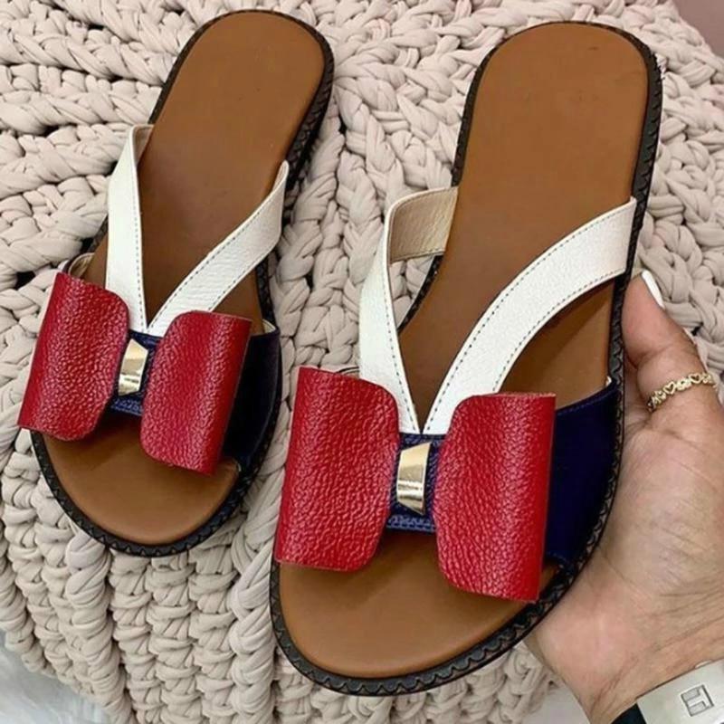 Летние модные женские тапочки 2023 года, большие размеры, плоские шлепанцы с бантом