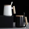 500ML Vintage Wooden Handle Ceramic Coffee Mug with Lid Porcelain Tea Milk Cup Drinkware Gift for Couple Office