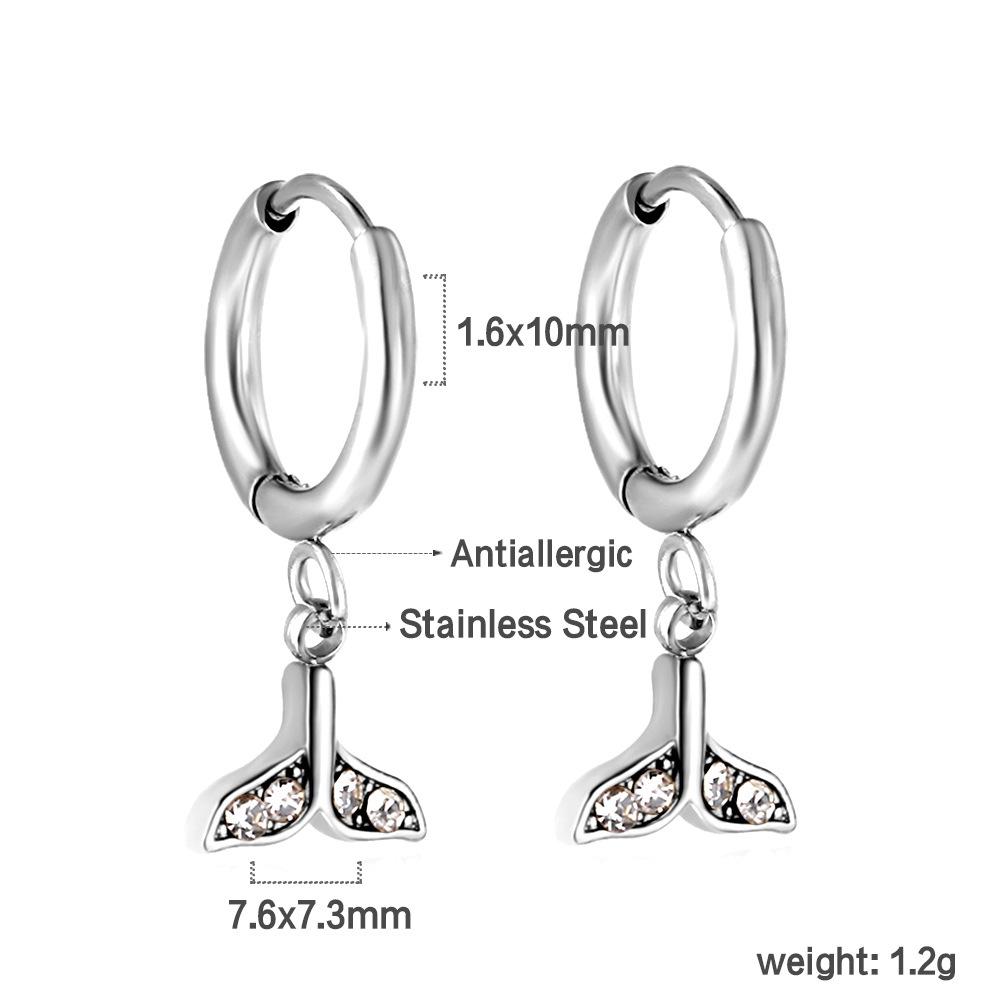 Spiral Planet Earrings Design Mushroom U-Shaped Fishtail with White Diamond Ear Buckle Stainless Steel Earrings