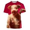 Cute Men and Women Guitar and Pork 3D Printed T-shirt, Imitating Animal Fun Summer Clothing, Round Neck, Short Sleeves, Casual