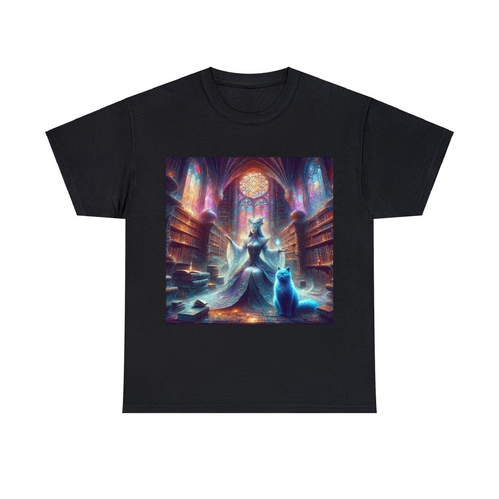 Streetwear Designer Unisex T Shirt - Mystical Library Fantasy Queen Cat Magic Unisex T-Shirt