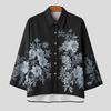 INCERUN Oversized Men Turn-down Collar 3/4 Sleeve Buttons Floral Print Casual Shirts