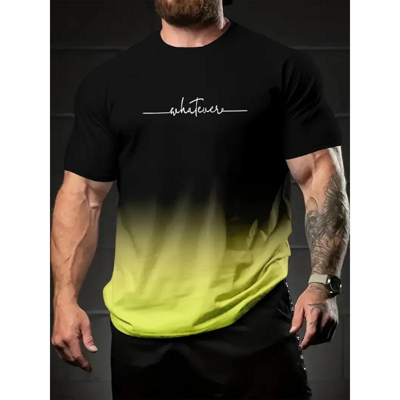 Летний топ с круглым вырезом и 3D-принтом градиентных букв, модная повседневная мужская футболка с коротким рукавом