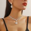 2Pcs/Set Women Wedding Jewelry Set Waterdrop Shape Shining Faux Crystal Choker Necklace Dangle Earrings Set