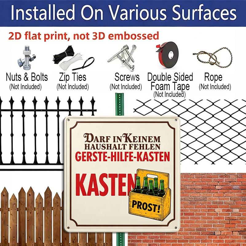 2D Flat, 1pc Vintage German Beer Decorative Sign- Vintage German Bar Wall Art with Beer Bottle Design- Durable Aluminum Metal Sign, Suitable Home